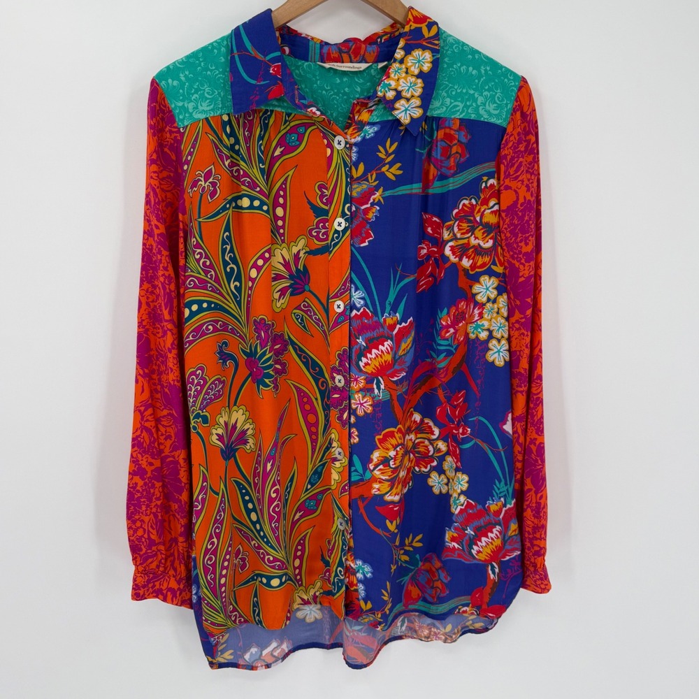 Soft‎ Surroundings Hermosa Tunic Top Large Boho Floral Patchwork Embroidered